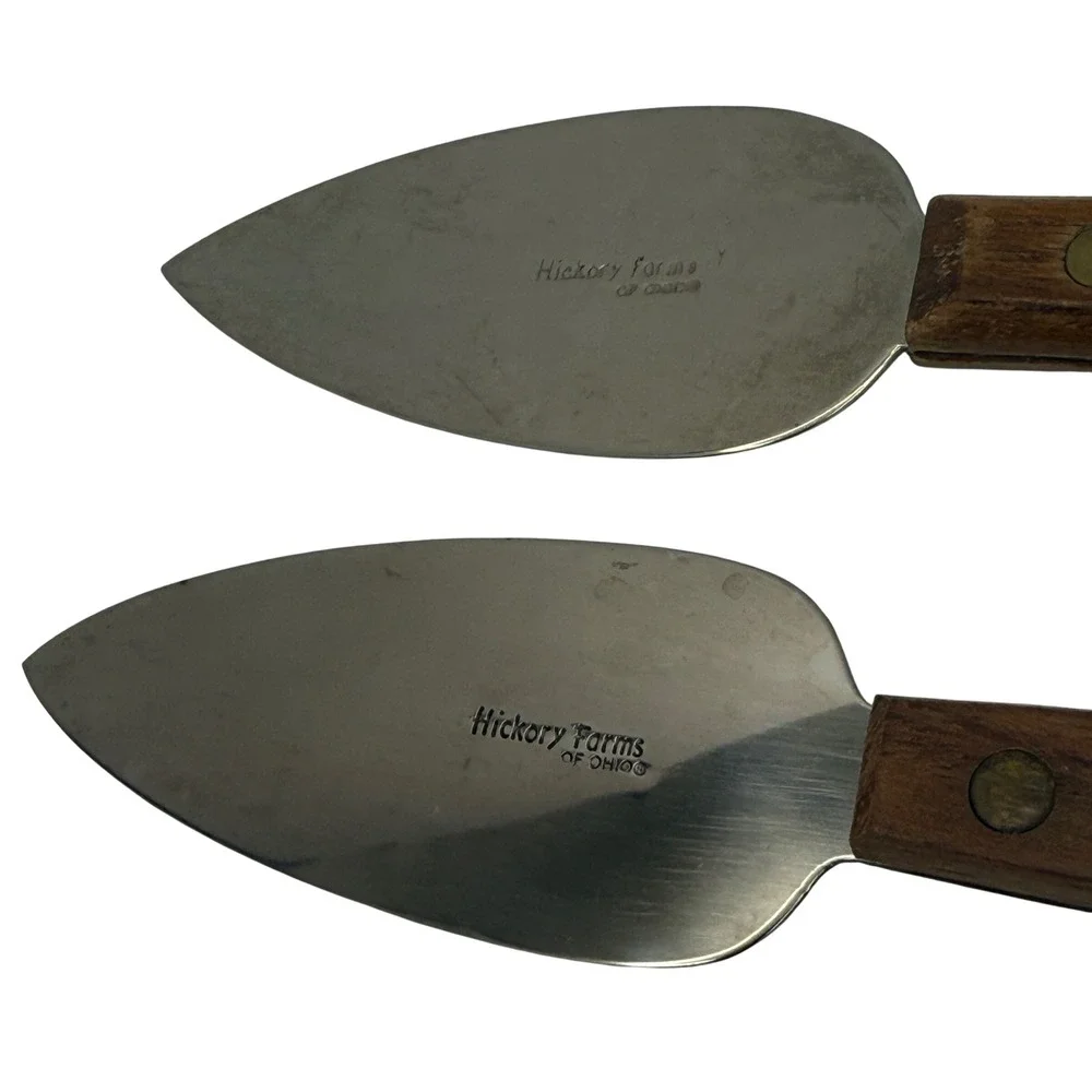 Vintage Hickory Farms Of Ohio Cheese Spreader Knives Set 2 Wood Handle Stainless